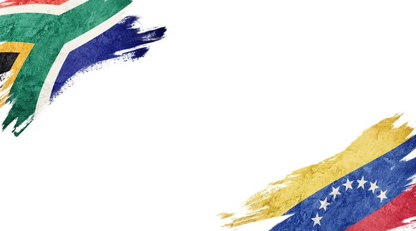 Flaggen von Südafrika und Venezuela auf weißem Hintergrund — Stockfoto